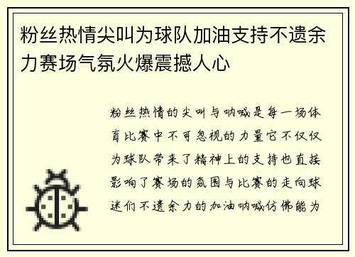 粉丝热情尖叫为球队加油支持不遗余力赛场气氛火爆震撼人心